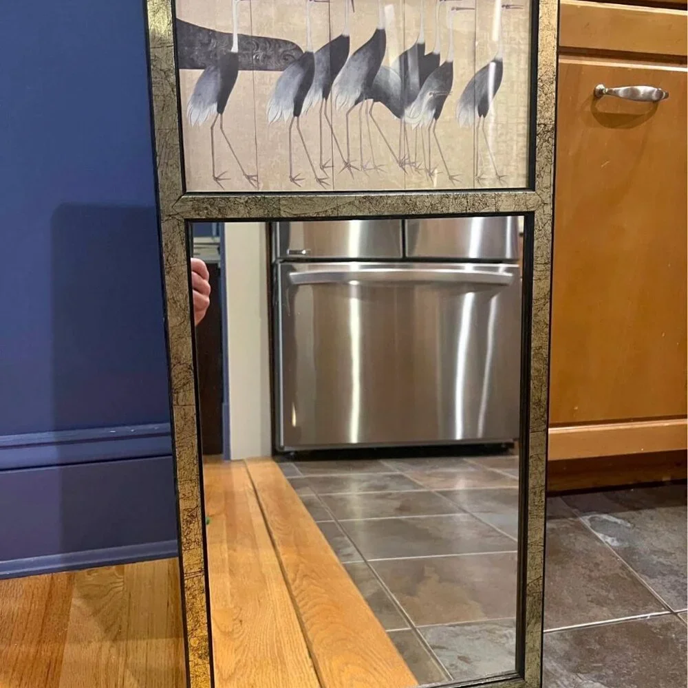 Vintage art nouveau style mirror with cranes black and gold 27.75
